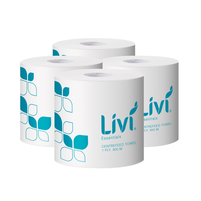LIVI Essentials Centrefeed Hand Towel Rolls - 4 Rolls (1 Polybag)