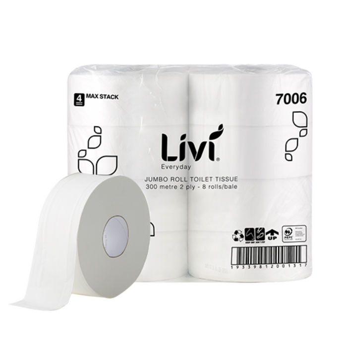 LIVI Basics 2 ply 300 metre Jumbo Toilet Rolls