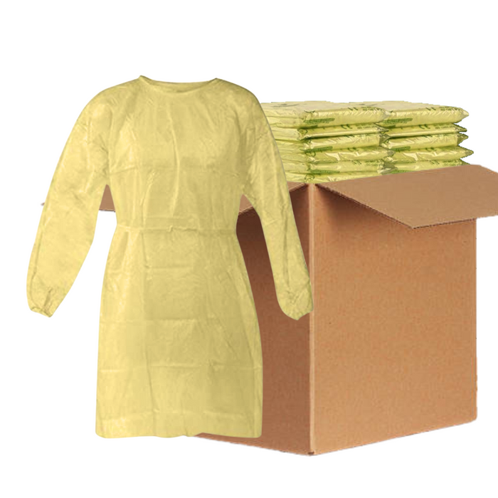 Disposable Isolation Gown - 25 GSM PP with Elastic Cuff (1 Carton) - 180 Gowns (Yellow)