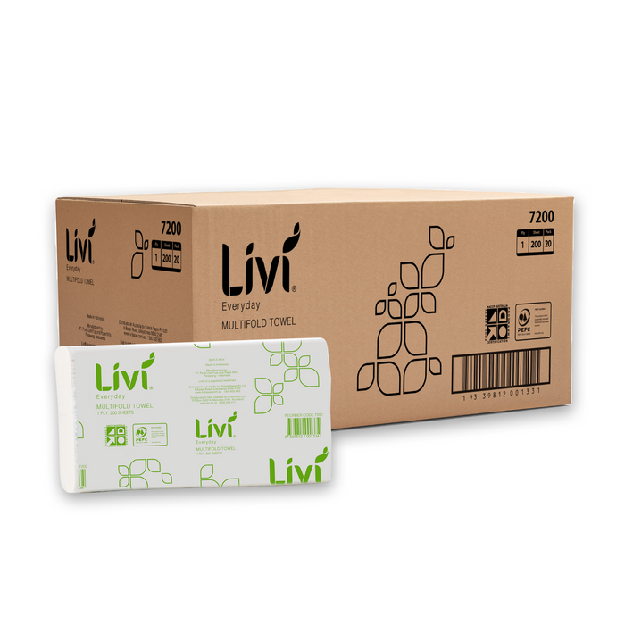 LIVI Basics 1 Ply Hand Towels 200's / 20 units per carton (23x23cm)