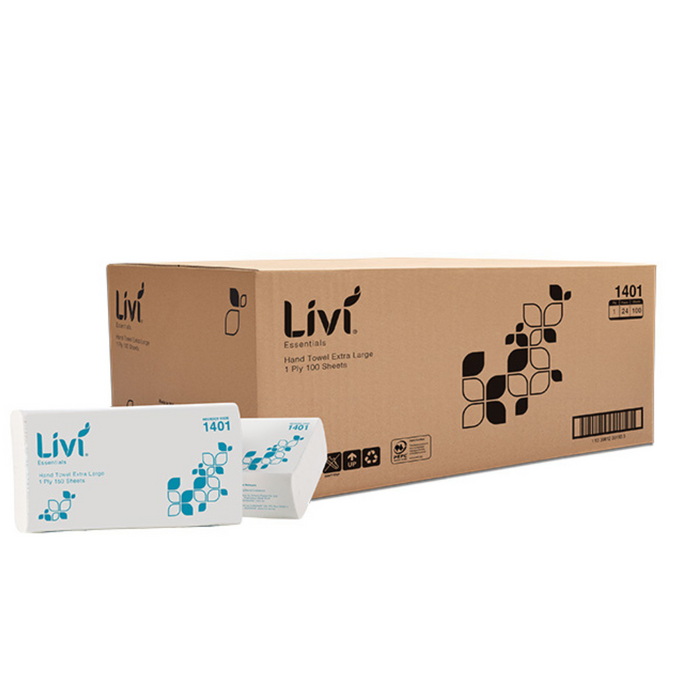 LIVI Essentials 1 Ply Extra Large Hand Towels 100 sheet (24x37cm) / 24 units per carton