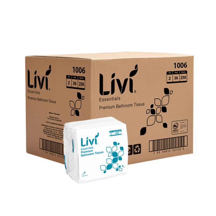 LIVI Essentials Interleaved 2 Ply Toilet Tissues 250 sheet / 36 units per carton