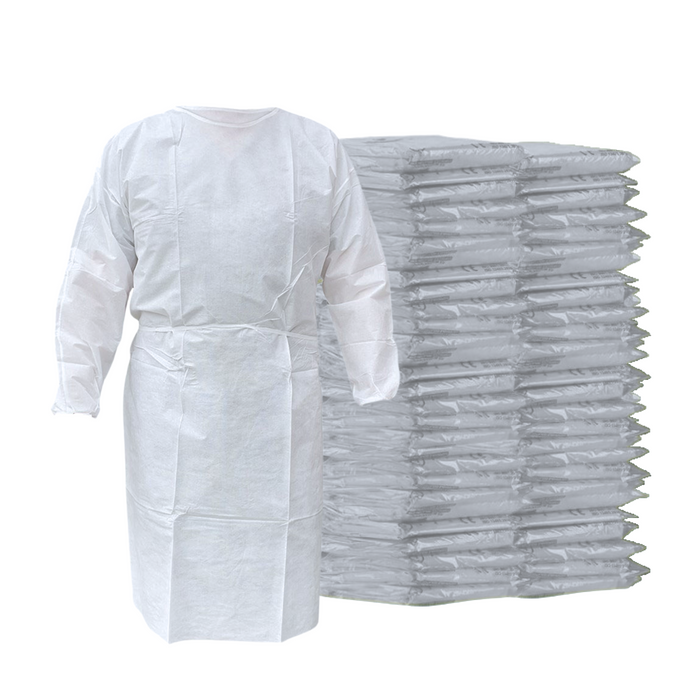 Disposable Isolation Gown - 25 GSM PP with Elastic Cuff - 100 Gowns (White)