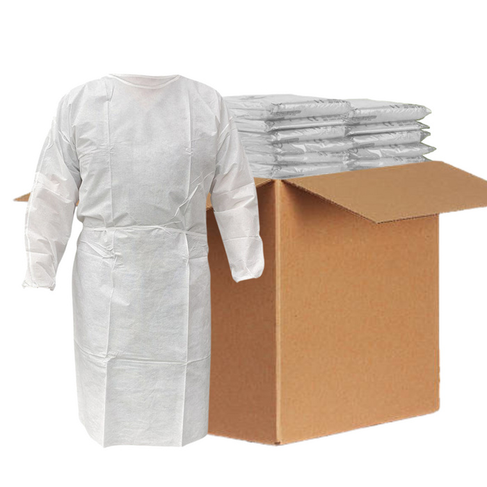Disposable Isolation Gown - 18 GSM PP with Elastic Cuff (1 Carton) - 200 Gowns (White)