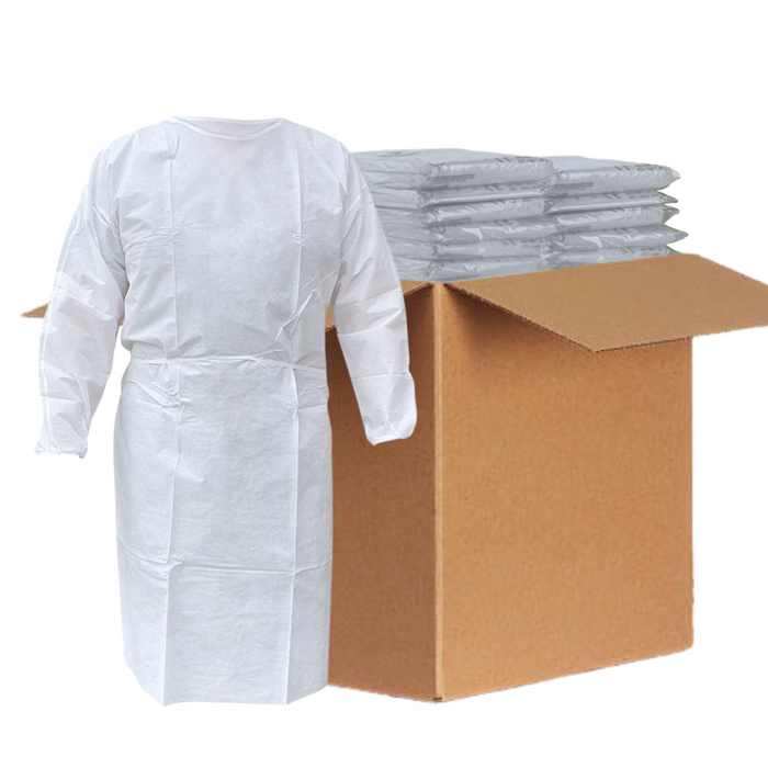 Disposable Isolation Gown - 25 GSM PP with Elastic Cuff (1 Carton) - 150 Gowns (White)