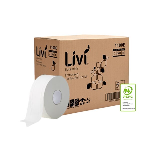 Livi Essentials Embossed Bathroom Jumbo Toilet Paper Roll - 2ply 300m or 1ply 600m