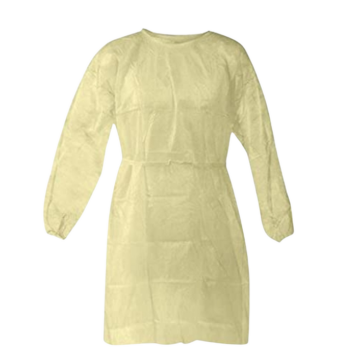 Disposable Isolation Gown - 18 GSM PP with Elastic Cuff (Yellow) - 1 Gown / 100 gowns