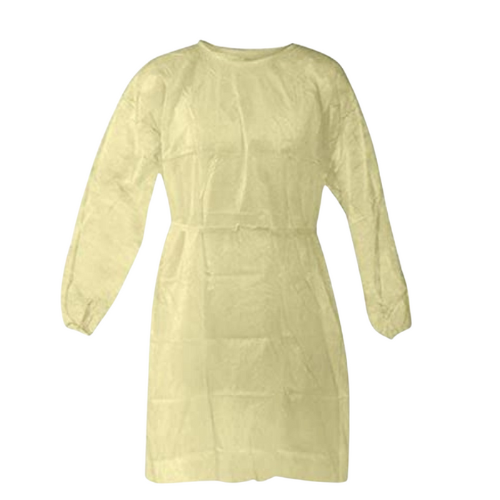 Disposable Isolation Gown - 18 GSM PP with Elastic Cuff - 1 Gown (Yellow)