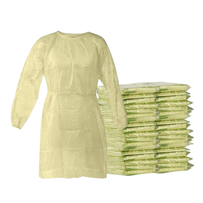 Disposable Isolation Gown - 18 GSM PP with Elastic Cuff - 50 Gowns (Yellow)