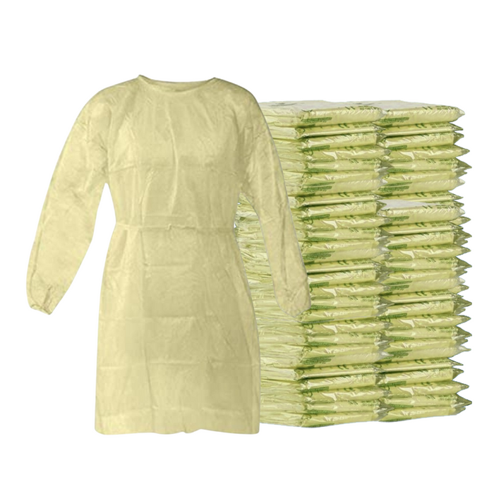 Disposable Isolation Gown - 18 GSM PP with Elastic Cuff (Yellow) - 1 Gown / 100 gowns