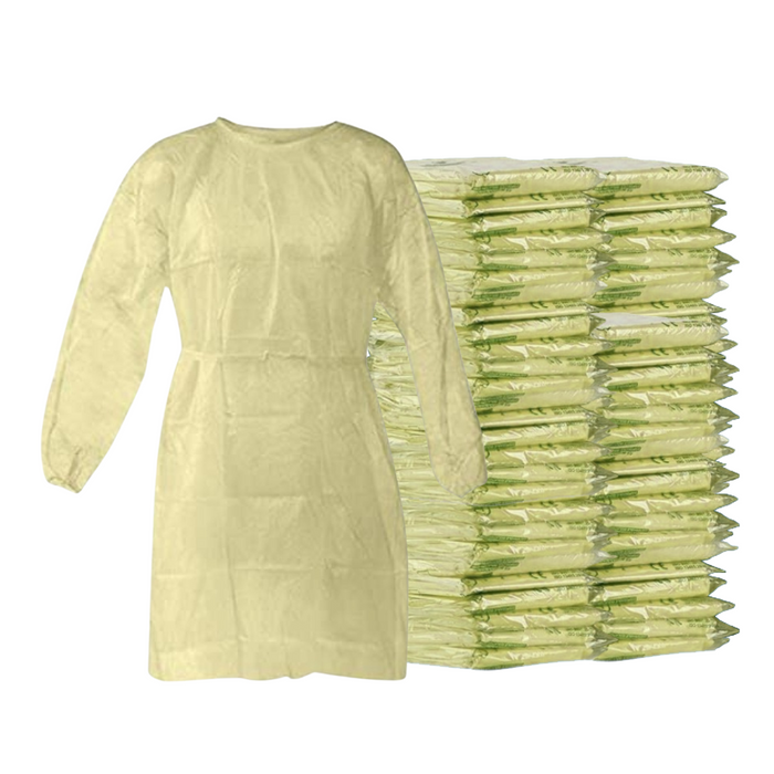 Disposable Isolation Gown - 18 GSM PP with Elastic Cuff - 100 Gowns (Yellow)