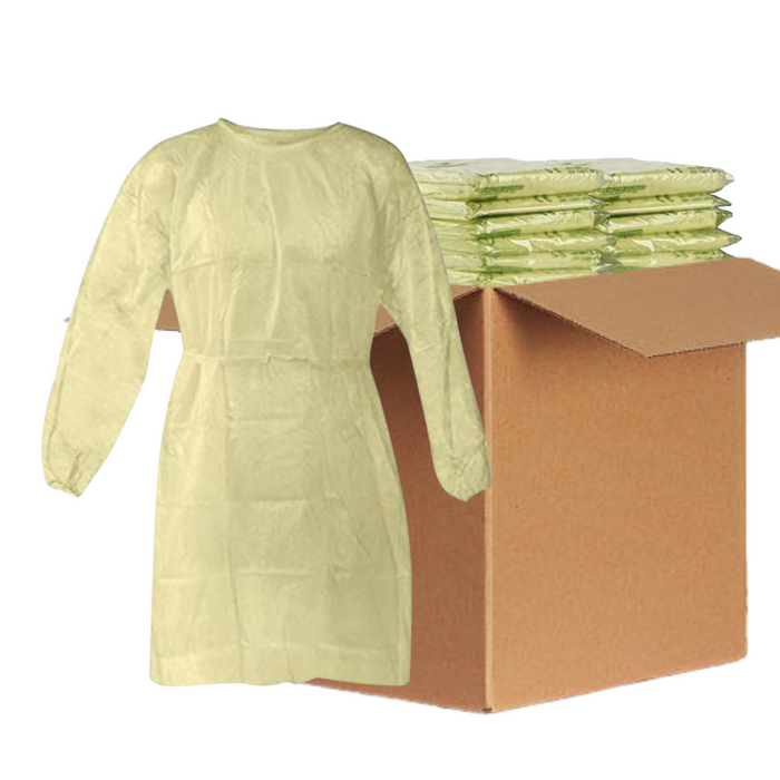 Disposable Isolation Gown - 18 GSM PP with Elastic Cuff (1 Carton) - 160 Gowns (Yellow)