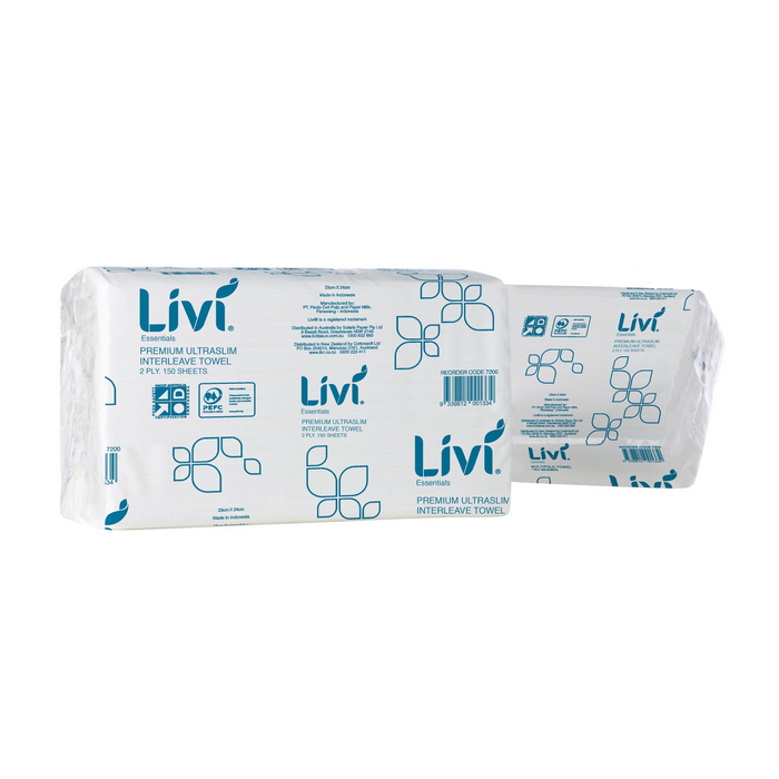 LIVI Essentials 2 PLY Ultraslim Towel 150 sheets - 16 PACKS (24 x 24cm)