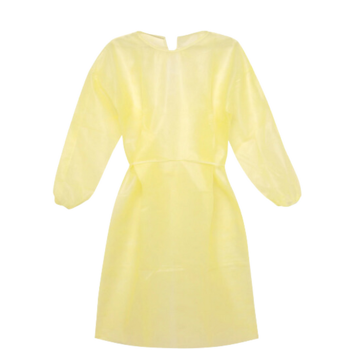 Disposable Isolation Gown - 20 GSM SMS with Elastic Cuff (Yellow) - 1 Gown / 120 gowns