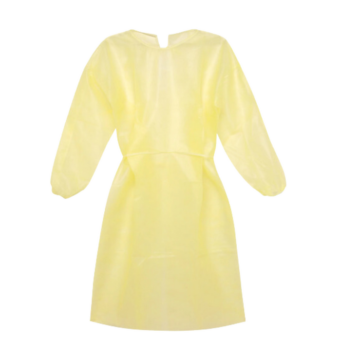 Disposable Isolation Gown - 20 GSM SMS with Elastic Cuff - 1 Gown (Yellow)