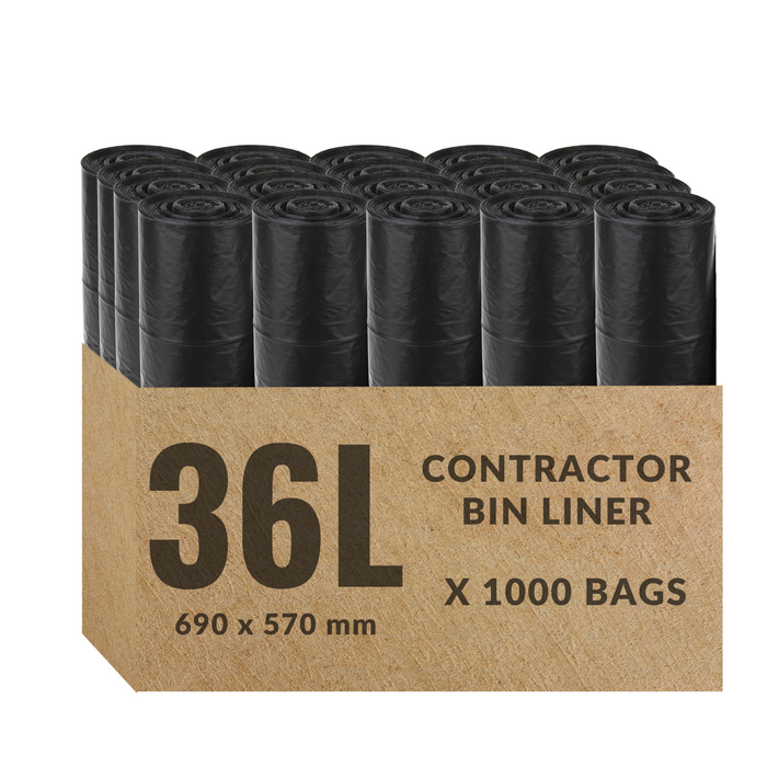 36L Contractor Garbage Bags Bin Liners |  BLACK | 1  PACK or 1 CARTON