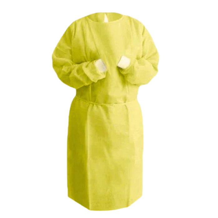 Disposable Isolation Gown - 30 GSM PP+PE with Knitted Cuff (Yellow) - 1 Gown / 120 gowns