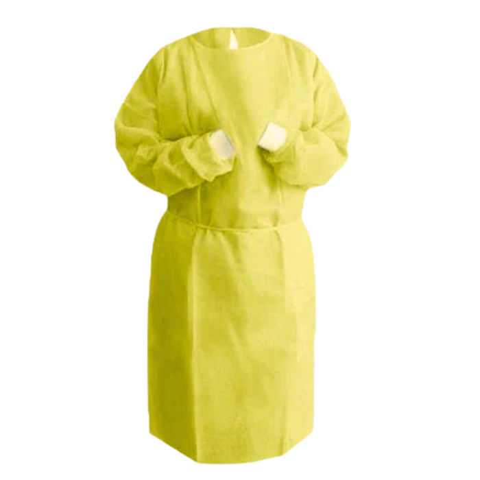 Disposable Isolation Gown - 30 GSM PP+PE with Knitted Cuff - 1 Gown (Yellow)