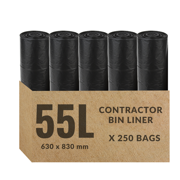 55L Contractor Garbage Bags Bin Liners |  BLACK | 1  PACK or 1 CARTON