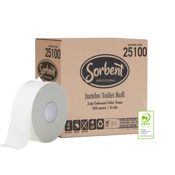 Sorbent Professional Jumbo Toilet Tissues 2ply - 250m x 8 rolls