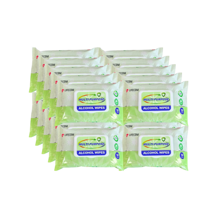Lifecom Alcohol Wipes (Carton) -  24 x Pack of 50 (1200 Wipes)