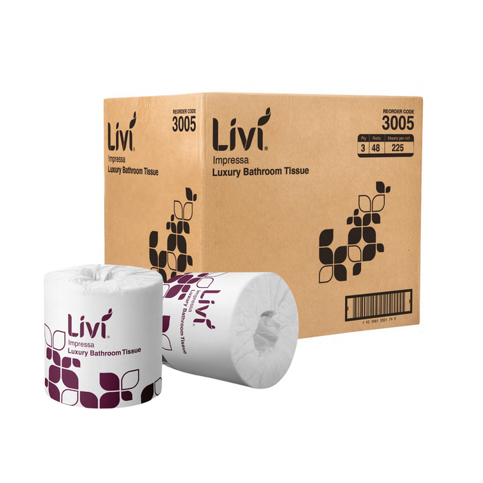 LIVI Impressa Embossed 3 PLY - 225 sheets PREMIUM Toilet Tissues - 48 Rolls (1 Carton)