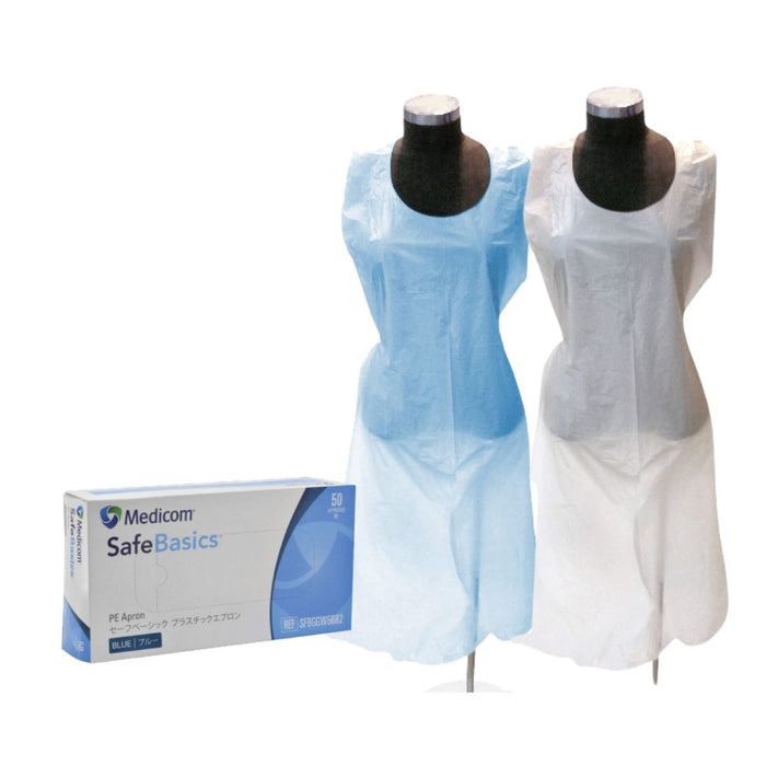 SafeBasics PE Apron 50's - White/Blue - 1 Carton (20 boxes)