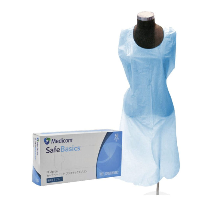 SafeBasics PE Apron 50's - White/Blue - 1 Carton (20 boxes)