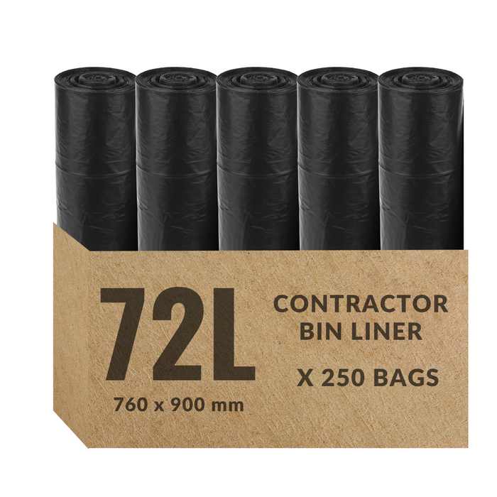 72L Contractor Garbage Bags Bin Liners |  BLACK | 1  PACK or 1 CARTON