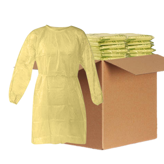 Disposable Isolation Gown - 25 GSM PP with Elastic Cuff (Yellow) - 1 Gown / 180 gowns