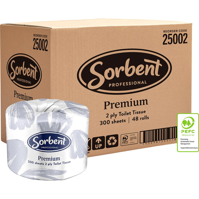 Sorbent Professional Premium Toilet Tissue Roll 2ply 300 sheets x 48 rolls