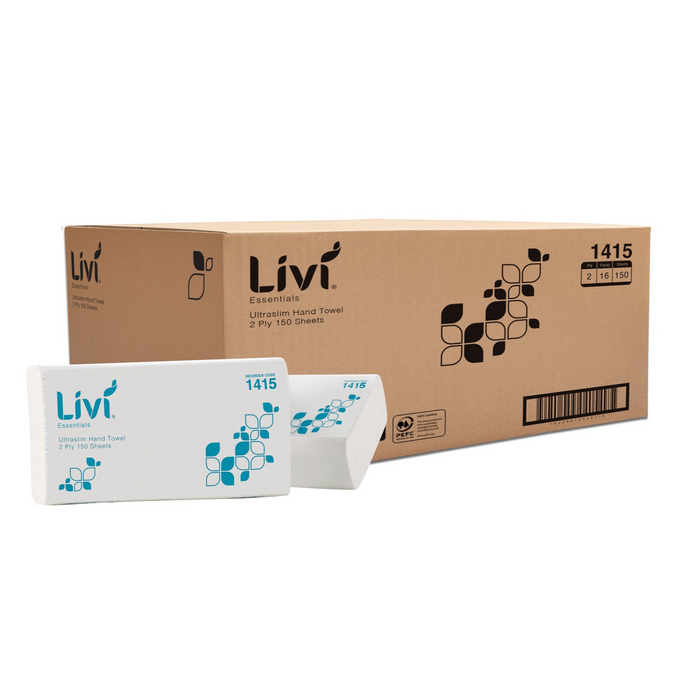 LIVI Essentials 2 PLY Ultraslim Towel 150 sheets - 16 PACKS (24 x 24cm)