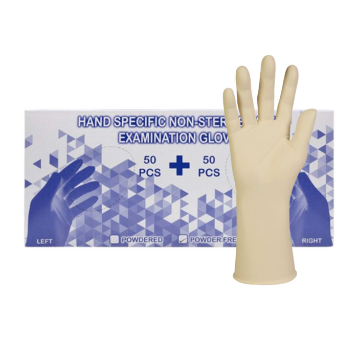 Latex Gloves Hand Specific Powder Free - Box of 100 Gloves