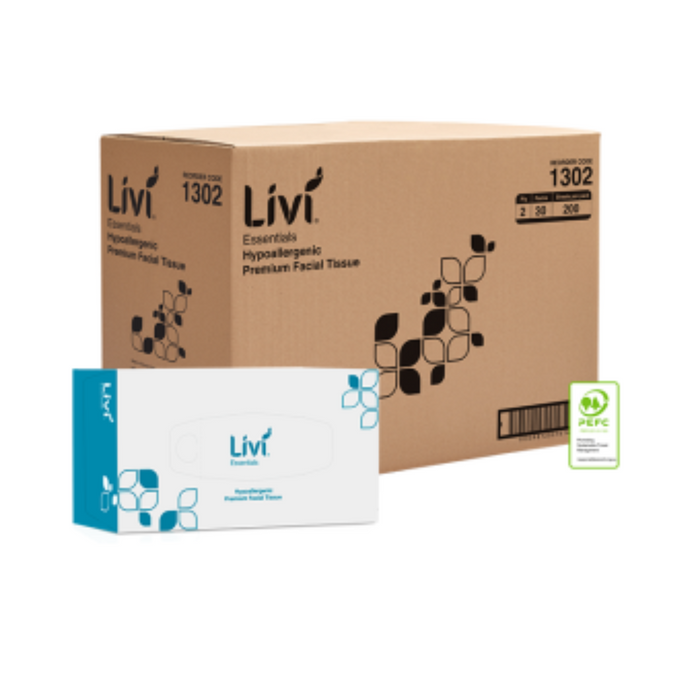 LIVI Essentials 200 sheet Facial Tissues - 30 Boxes (1 Carton)