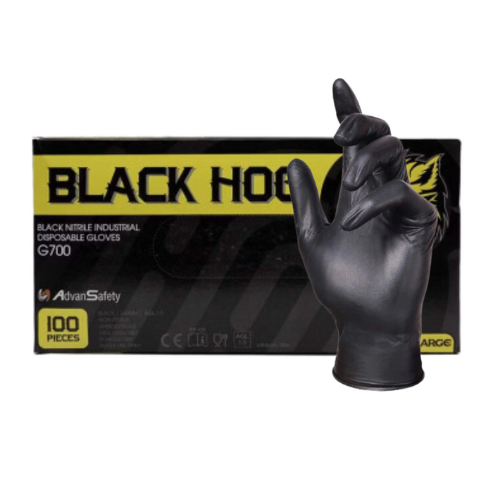 Industrial Black Hog Nitrile Gloves HEAVY DUTY - 100 Gloves (1 Box)