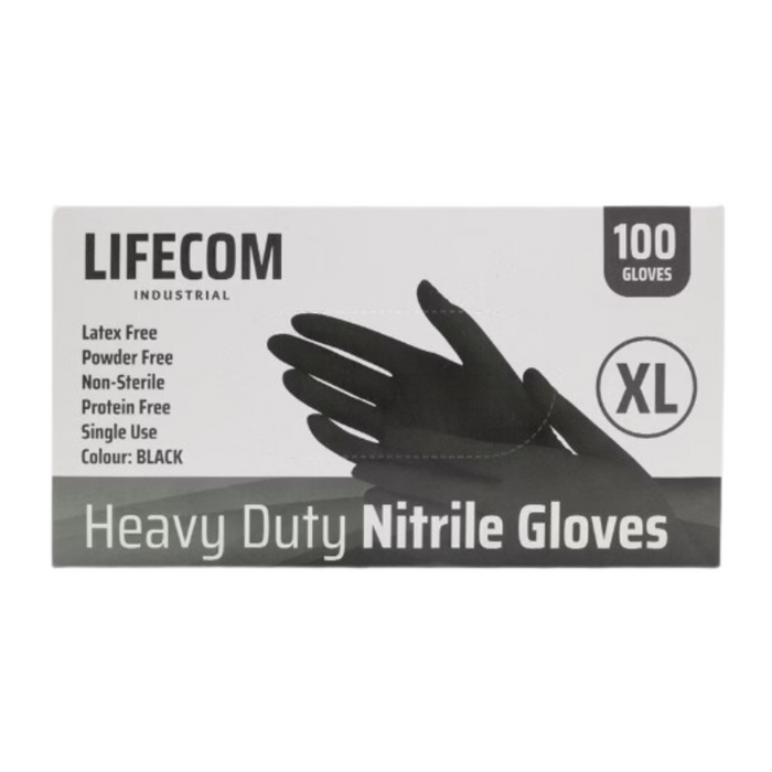 Lifecom BLACK Nitrile Gloves - Box of 100 Gloves