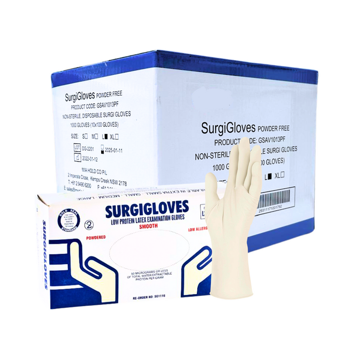 Surgigloves LATEX Gloves - 1 Carton (10 Boxes = 1000 Gloves