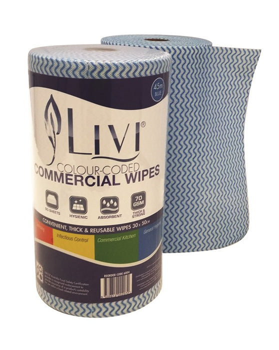 Livi Essentials Commercial Wipes 90 HACCP Approved 4 rolls/carton - Blue