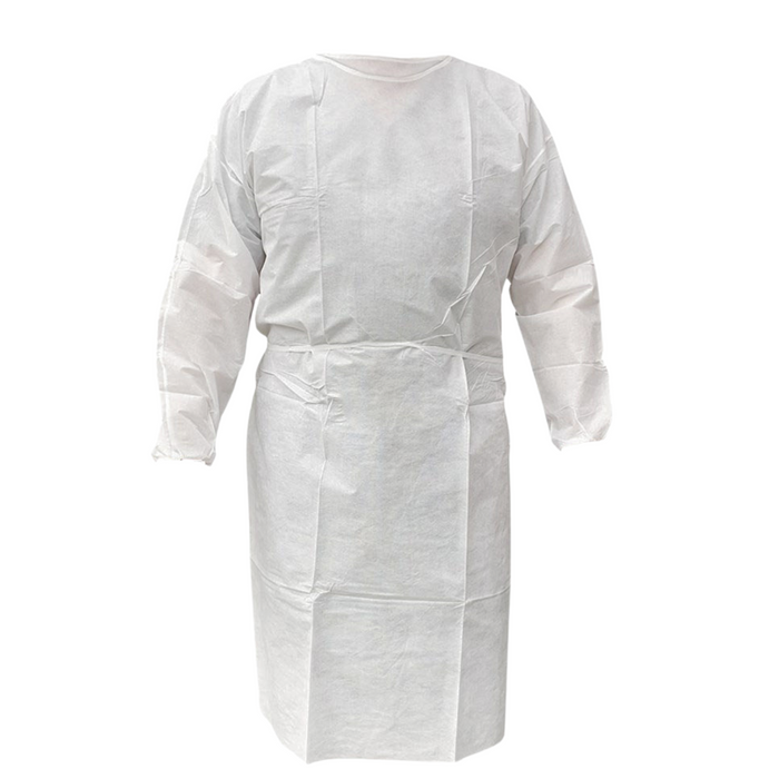 Disposable Isolation Gown - 18 GSM PP with Elastic Cuff (White) - 1 Gown / 200 gowns