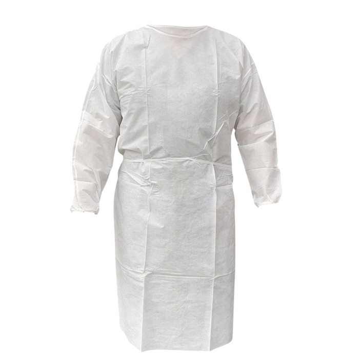 Disposable Isolation Gown - 18 GSM PP with Elastic Cuff - 1 Gown (White)