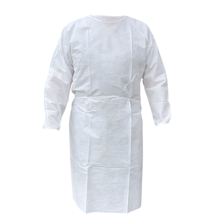 Disposable Isolation Gown - 25 GSM PP with Elastic Cuff (White) - 1 Gown / 150 gowns