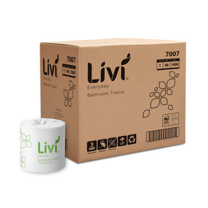 LIVI Basics 1 Ply 1000 sheet Toilet Tissues x 48 rolls