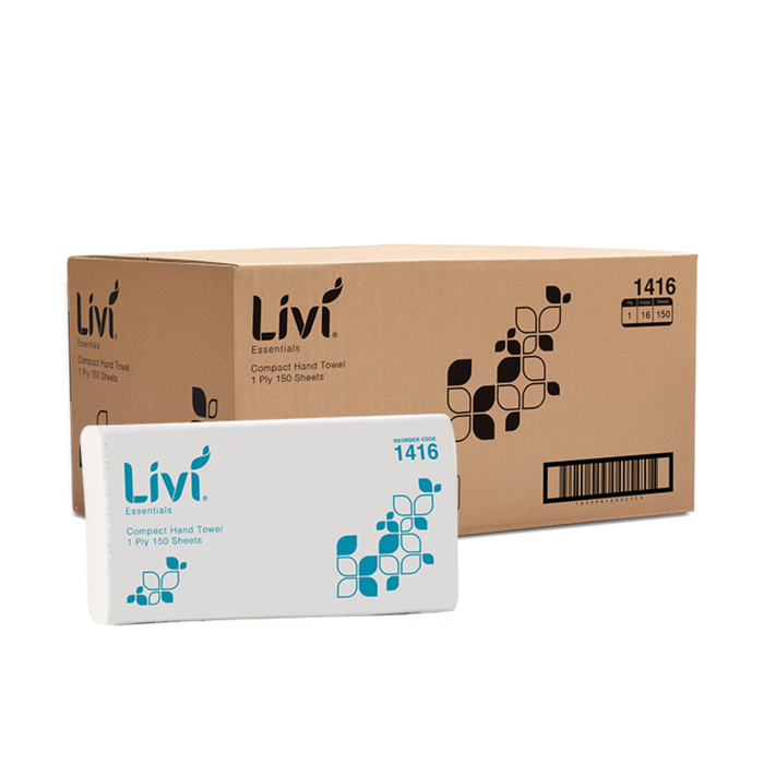 LIVI Essentials 1 Ply Compact Hand Towels 150 sheets / 16 units per carton