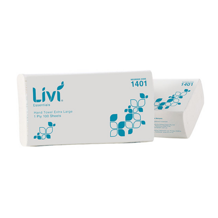 LIVI Essentials 1 Ply Extra Large Hand Towels 100 sheet (24x37cm) / 24 units per carton