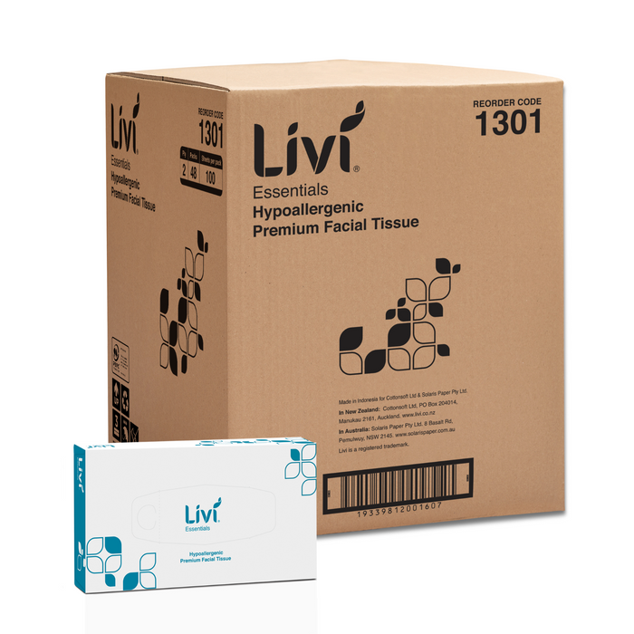 LIVI Essentials 100 sheet Facial Tissues x 48 units