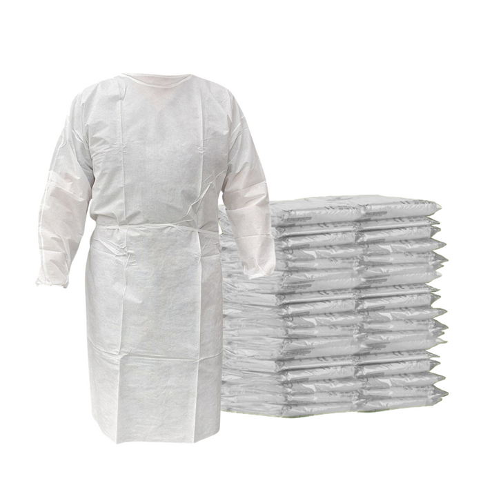 Disposable Isolation Gown - 18 GSM PP with Elastic Cuff - 50 Gowns (White)