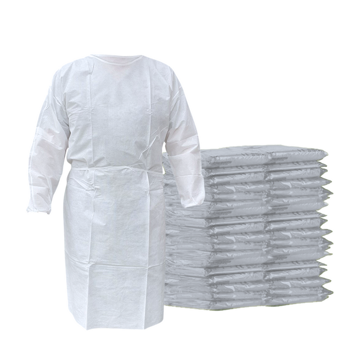 Disposable Isolation Gown - 25 GSM PP with Elastic Cuff - 50 Gowns (White)