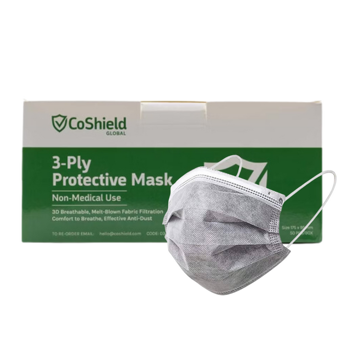 CoShield Disposable FaceMasks General CHARCOAL - Box of 50 Masks