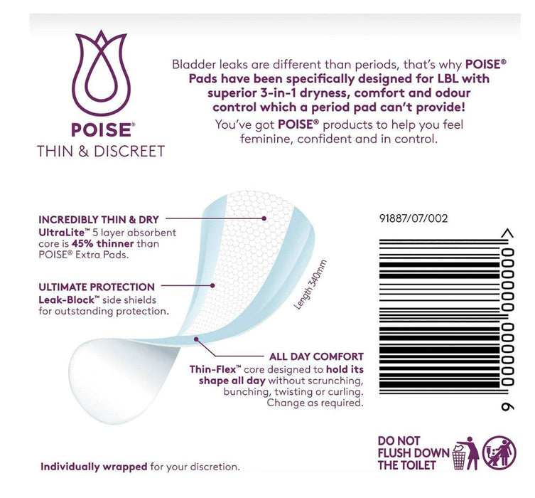 Poise Thin & Discreet Extra Pads - 12 Pack