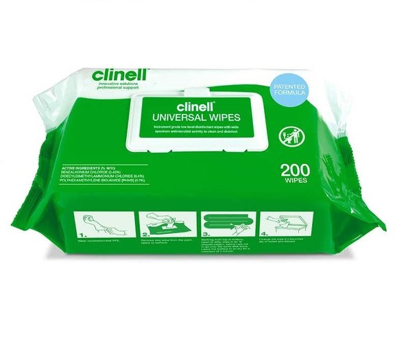 Clinell Universal Wipes – 200 Wipes per Pack, 6 Packs per Carton
